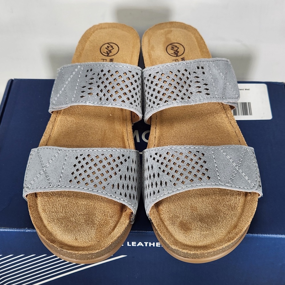 White Mountain Sandals Women Size 9.5 Blue Raspberry Ferula Leather Wedge Slide - Picture 3 of 8
